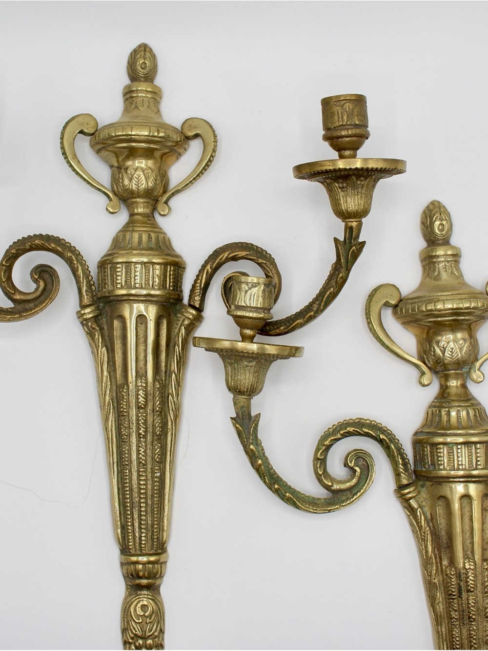 Pair of Vintage Brass Wall Sconces, Set of 2 Candle Sconces, Neoclassical Design